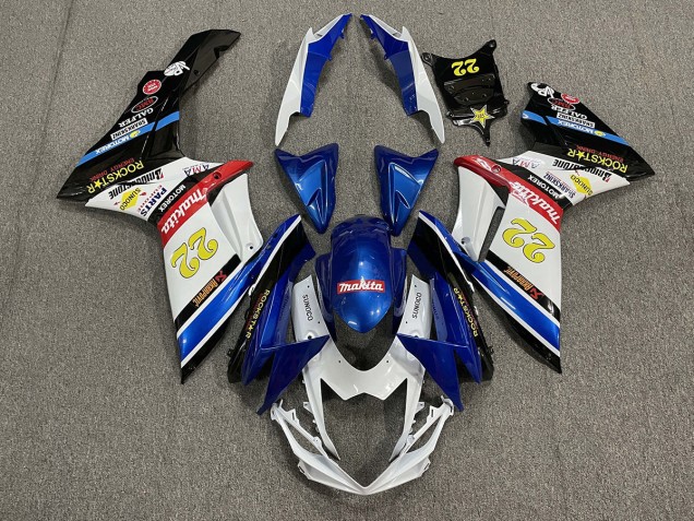 22 Rockstar Blanc & Bleu 2011-2024 Suzuki GSXR 600-750 Carénage Moto 22 Rockstar Blanc & Bleu 2011-2024 Suzuki GSXR 600-750 Carénage Moto