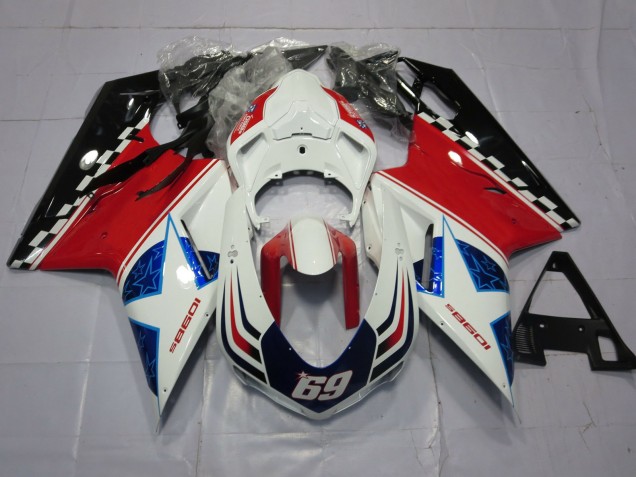 69 Blanc & Rouge 2007-2014 Ducati 848 1098 1198 Carénage Moto 69 Blanc & Rouge 2007-2014 Ducati 848 1098 1198 Carénage Moto