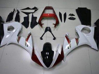 Accents Blanc Brillant & Rouge 2003-2004 Yamaha R6 Carénage Moto