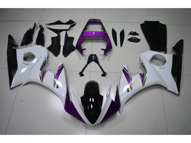 Accents Blanc Brillant & Violet 2003-2004 Yamaha R6 Carénage Moto Accents Blanc Brillant & Violet 2003-2004 Yamaha R6 Carénage Moto