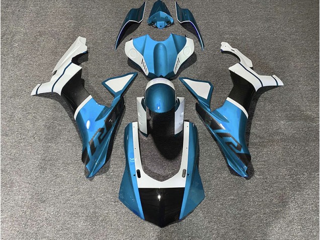 Accents Bleu Clair & Fibre De Carbone 2015-2019 Yamaha R1 Carénage Moto Accents Bleu Clair & Fibre De Carbone 2015-2019 Yamaha R1 Carénage Moto