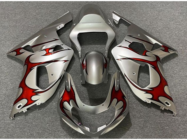 Argent Brillant & Rouge 2001-2003 Suzuki GSXR 600-750 Carénage Moto Argent Brillant & Rouge 2001-2003 Suzuki GSXR 600-750 Carénage Moto
