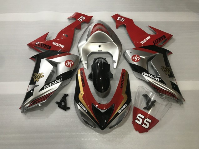 Argent Brillant & Rouge 2006-2007 Kawasaki ZX10R Carénage Moto Argent Brillant & Rouge 2006-2007 Kawasaki ZX10R Carénage Moto
