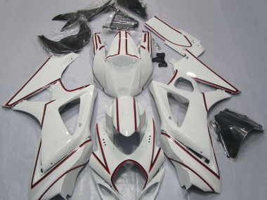 Blanc Avec Rayures Rouges 2007-2008 Suzuki GSXR 1000 Carénage Moto