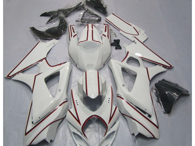 Blanc Avec Rayures Rouges 2007-2008 Suzuki GSXR 1000 Carénage Moto Blanc Avec Rayures Rouges 2007-2008 Suzuki GSXR 1000 Carénage Moto