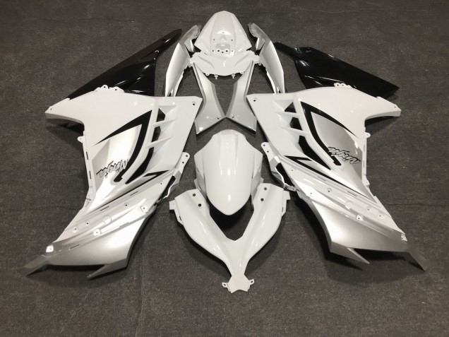 Blanc Brillant & Argent 2013-2018 Kawasaki Ninja 300 Carénage Moto Blanc Brillant & Argent 2013-2018 Kawasaki Ninja 300 Carénage Moto