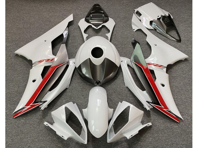 Blanc Brillant Argent & Rouge 2008-2016 Yamaha R6 Carénage Moto Blanc Brillant Argent & Rouge 2008-2016 Yamaha R6 Carénage Moto