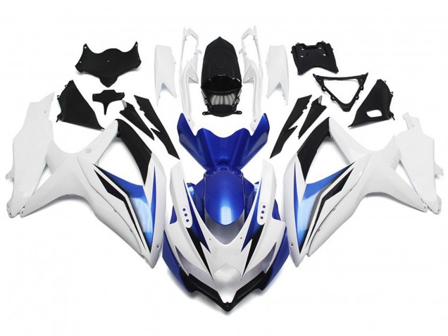 Blanc Brillant Avec Argent & Bleu 2008-2010 Suzuki GSXR 600-750 Carénage Moto Blanc Brillant Avec Argent & Bleu 2008-2010 Suzuki GSXR 600-750 Carénage Moto