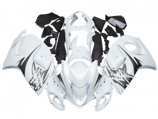 Blanc Brillant Avec Logos De Style Argenté 2008-2020 Suzuki GSXR 1300 Carénage Moto Blanc Brillant Avec Logos De Style Argenté 2008-2020 Suzuki GSXR 1300 Carénage Moto