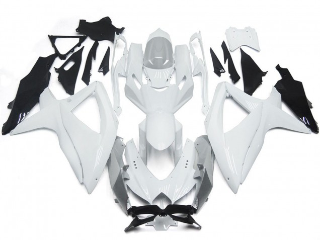Blanc Brillant Brillant Avec De L'Argent 2008-2010 Suzuki GSXR 600-750 Carénage Moto Blanc Brillant Brillant Avec De L'Argent 2008-2010 Suzuki GSXR 600-750 Carénage Moto
