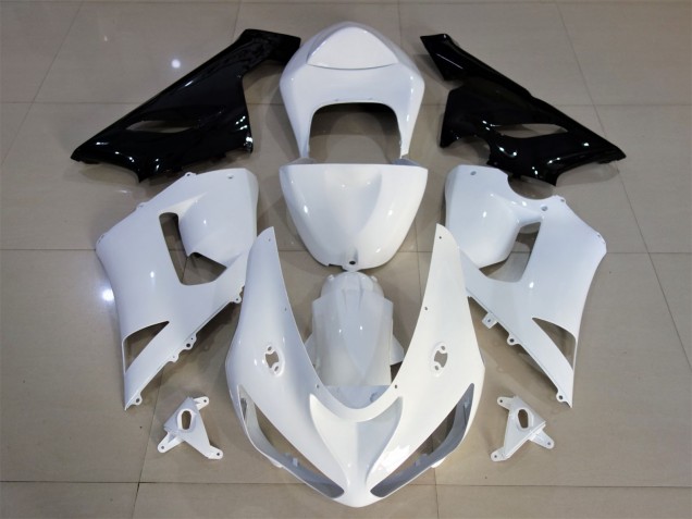 Blanc Brillant & Noir 2005-2006 Kawasaki ZX6R Carénage Moto Blanc Brillant & Noir 2005-2006 Kawasaki ZX6R Carénage Moto