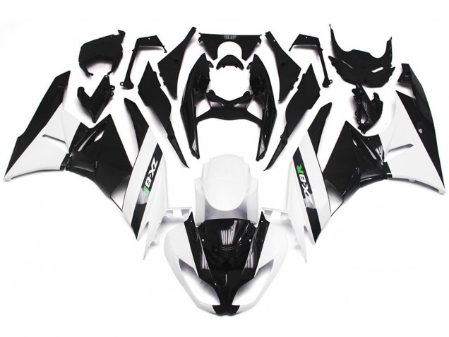 Blanc Brillant & Noir Lisse 2009-2012 Kawasaki ZX6R Carénage Moto Blanc Brillant & Noir Lisse 2009-2012 Kawasaki ZX6R Carénage Moto