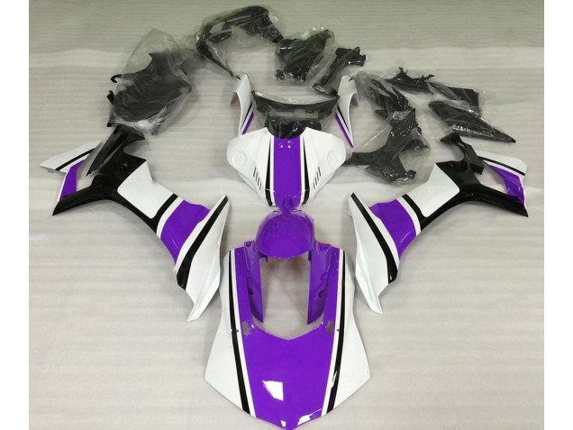 Blanc Brillant Violet & Noir 2015-2019 Yamaha R1 Carénage Moto Blanc Brillant Violet & Noir 2015-2019 Yamaha R1 Carénage Moto