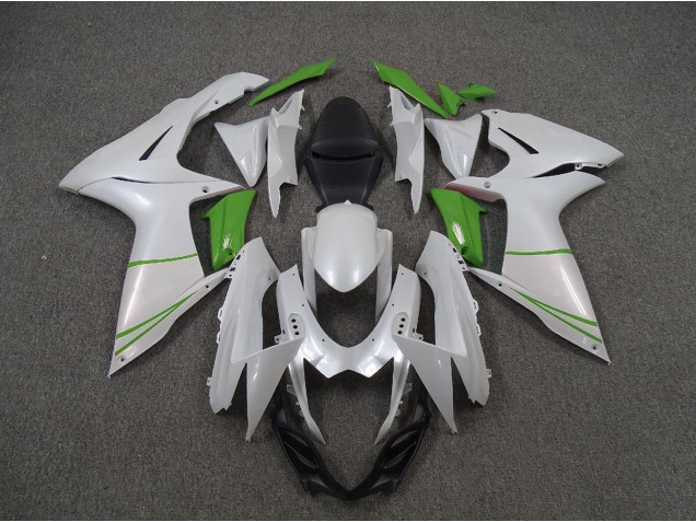 Blanc Nacré & Vert 2011-2024 Suzuki GSXR 600-750 Carénage Moto Blanc Nacré & Vert 2011-2024 Suzuki GSXR 600-750 Carénage Moto