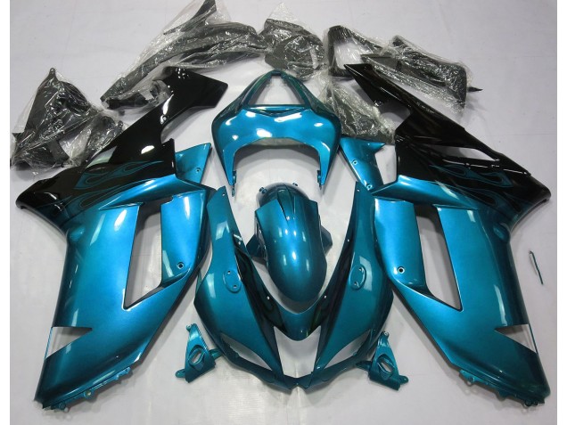Bleu Clair Brillant & Noir 2007-2008 Kawasaki ZX6R Carénage Moto