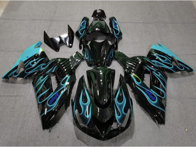 Bleu Clair Flamme 2006-2011 Kawasaki ZX14R Carénage Moto Bleu Clair Flamme 2006-2011 Kawasaki ZX14R Carénage Moto