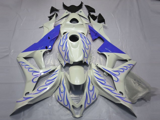 Bleu Flamme Sur Blanc 2007-2008 Honda CBR600RR Carénage Moto Bleu Flamme Sur Blanc 2007-2008 Honda CBR600RR Carénage Moto
