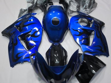 Bleu & Noir Flamme 1997-2007 Suzuki GSXR 1300 Carénage Moto