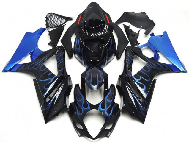 Bleu & Noir Personnalisés Flamme 2007-2008 Suzuki GSXR 1000 Carénage Moto Bleu & Noir Personnalisés Flamme 2007-2008 Suzuki GSXR 1000 Carénage Moto