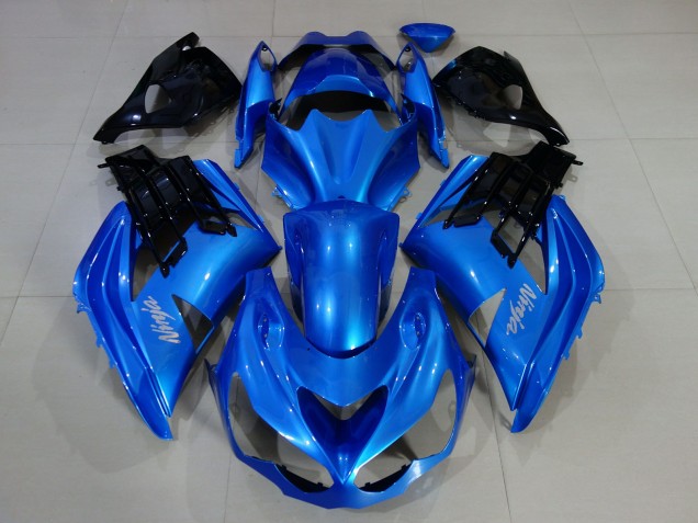 Bleu Vif & Noir Brillant 2012-2021 Kawasaki ZX14R Carénage Moto Bleu Vif & Noir Brillant 2012-2021 Kawasaki ZX14R Carénage Moto