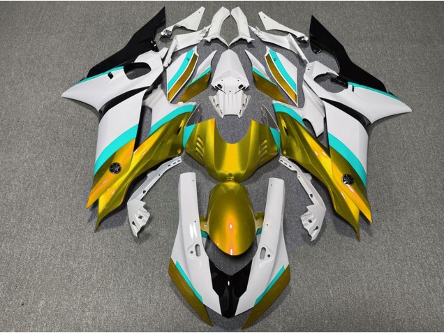 Brillant Doré & Bleu Clair 2017-2021 Yamaha R6 Carénage Moto Brillant Doré & Bleu Clair 2017-2021 Yamaha R6 Carénage Moto
