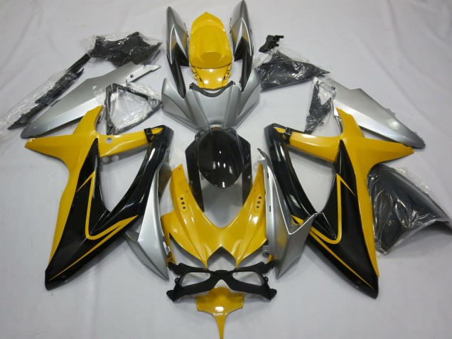 Jaune Noir & Argent 2008-2010 Suzuki GSXR 600-750 Carénage Moto Jaune Noir & Argent 2008-2010 Suzuki GSXR 600-750 Carénage Moto