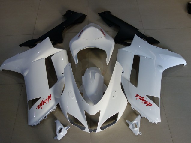 Logos Blanc Brillant & Rouge 2007-2008 Kawasaki ZX6R Carénage Moto Logos Blanc Brillant & Rouge 2007-2008 Kawasaki ZX6R Carénage Moto