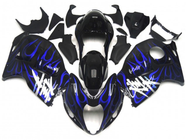 Noir Avec Bleu Profond Flamme 1997-2007 Suzuki GSXR 1300 Carénage Moto Noir Avec Bleu Profond Flamme 1997-2007 Suzuki GSXR 1300 Carénage Moto