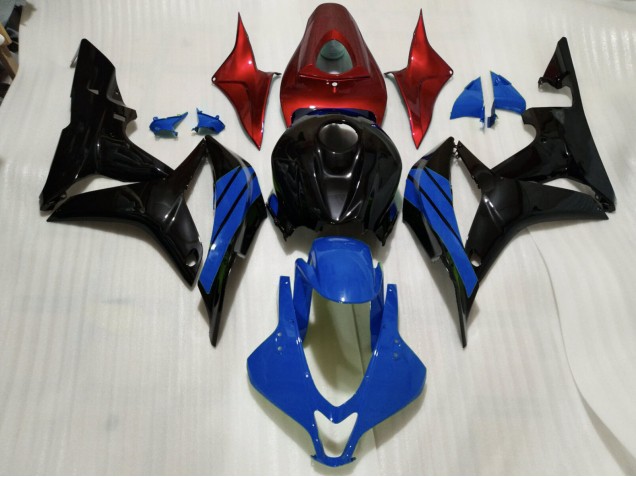 Noir Brillant & Accents Bleus & Rouges 2007-2008 Honda CBR600RR Carénage Moto Noir Brillant & Accents Bleus & Rouges 2007-2008 Honda CBR600RR Carénage Moto