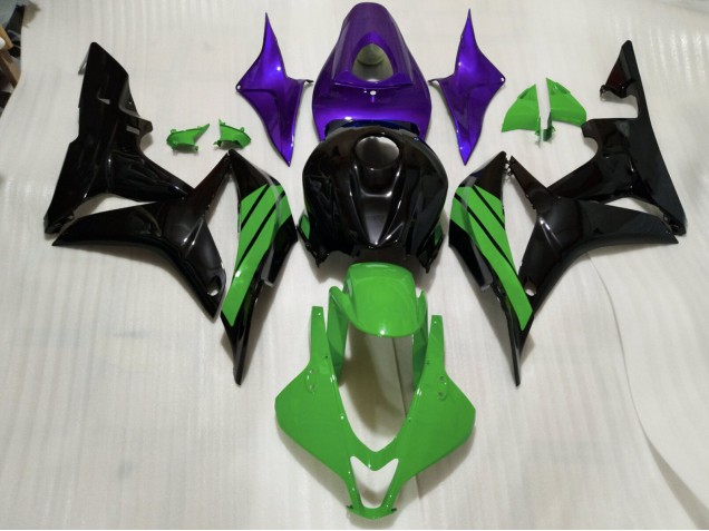 Noir Brillant Accents Verts & Violets 2007-2008 Honda CBR600RR Carénage Moto Noir Brillant Accents Verts & Violets 2007-2008 Honda CBR600RR Carénage Moto