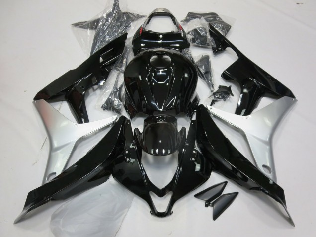 Noir Brillant & Argent 2007-2008 Honda CBR600RR Carénage Moto Noir Brillant & Argent 2007-2008 Honda CBR600RR Carénage Moto