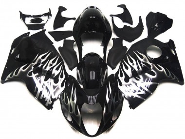 Noir Brillant Avec Argent Flamme 1997-2007 Suzuki GSXR 1300 Carénage Moto