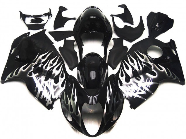 Noir Brillant Avec Argent Flamme 1997-2007 Suzuki GSXR 1300 Carénage Moto