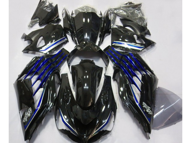 Noir Brillant & Bleu 2012-2021 Kawasaki ZX14R Carénage Moto Noir Brillant & Bleu 2012-2021 Kawasaki ZX14R Carénage Moto