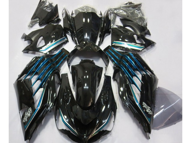 Noir Brillant & Bleu Clair 2012-2021 Kawasaki ZX14R Carénage Moto Noir Brillant & Bleu Clair 2012-2021 Kawasaki ZX14R Carénage Moto
