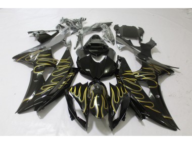 Noir Brillant & Flamme 2008-2016 Yamaha R6 Carénage Moto