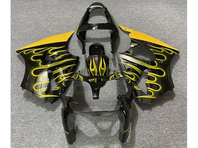 Noir Brillant & Jaune Flamme 2000-2002 Kawasaki ZX6R Carénage Moto Noir Brillant & Jaune Flamme 2000-2002 Kawasaki ZX6R Carénage Moto