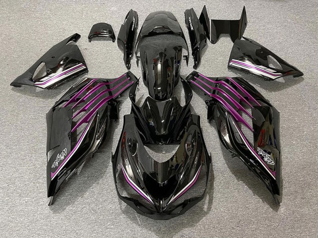 Noir Brillant & Rose 2012-2021 Kawasaki ZX14R Carénage Moto Noir Brillant & Rose 2012-2021 Kawasaki ZX14R Carénage Moto