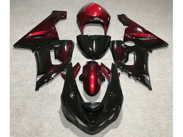 Noir Brillant & Rouge 2005-2006 Kawasaki ZX6R Carénage Moto Noir Brillant & Rouge 2005-2006 Kawasaki ZX6R Carénage Moto