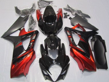 Noir Brillant & Rouge 2007-2008 Suzuki GSXR 1000 Carénage Moto