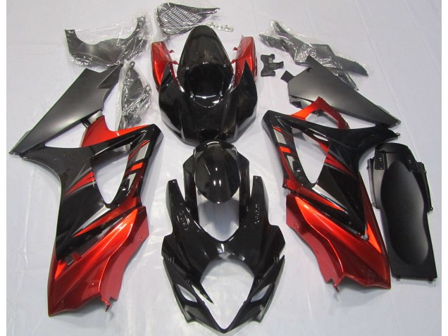 Noir Brillant & Rouge 2007-2008 Suzuki GSXR 1000 Carénage Moto
