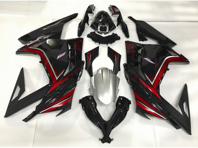 Noir Brillant & Rouge 2013-2018 Kawasaki Ninja 300 Carénage Moto Noir Brillant & Rouge 2013-2018 Kawasaki Ninja 300 Carénage Moto