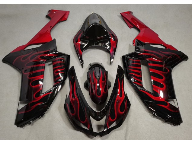 Noir Brillant & Rouge Flamme 2007-2008 Kawasaki ZX6R Carénage Moto Noir Brillant & Rouge Flamme 2007-2008 Kawasaki ZX6R Carénage Moto