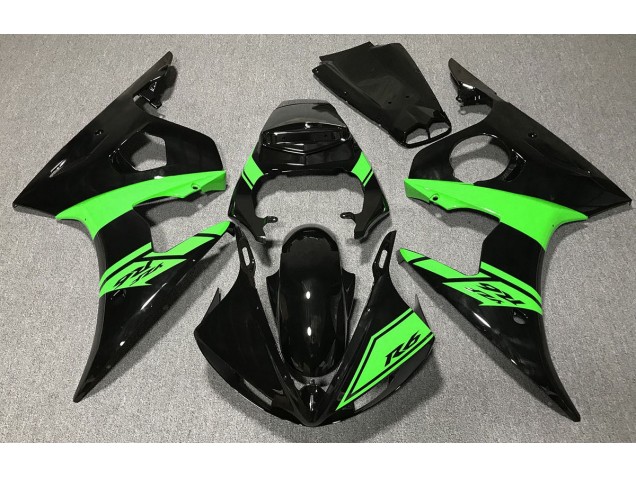 Noir Brillant & Vert 2003-2004 Yamaha R6 Carénage Moto Noir Brillant & Vert 2003-2004 Yamaha R6 Carénage Moto
