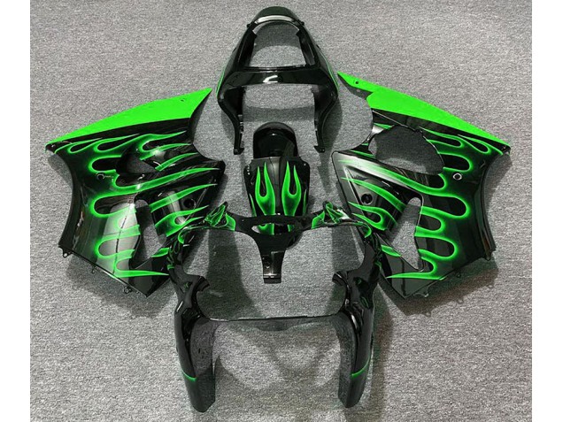 Noir Brillant & Vert Flamme 2000-2002 Kawasaki ZX6R Carénage Moto Noir Brillant & Vert Flamme 2000-2002 Kawasaki ZX6R Carénage Moto