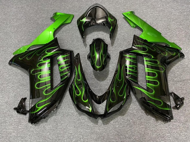 Noir Brillant & Vert Flamme 2007-2008 Kawasaki ZX6R Carénage Moto Noir Brillant & Vert Flamme 2007-2008 Kawasaki ZX6R Carénage Moto