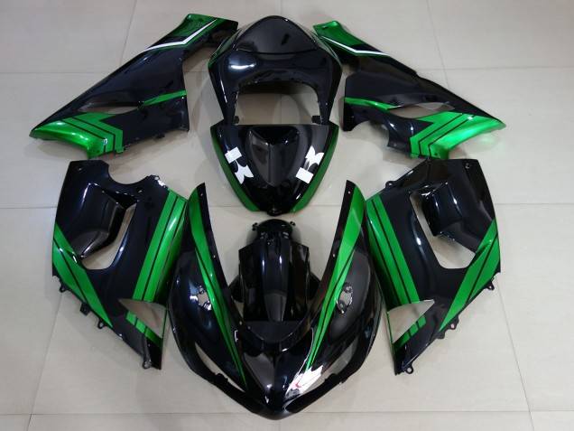Noir Brillant & Vert Électrique 2005-2006 Kawasaki ZX6R Carénage Moto Noir Brillant & Vert Électrique 2005-2006 Kawasaki ZX6R Carénage Moto
