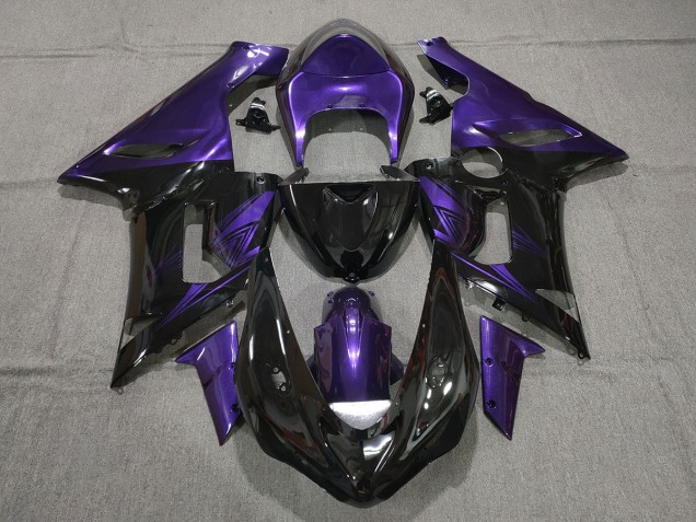 Noir Brillant & Violet 2005-2006 Kawasaki ZX6R Carénage Moto Noir Brillant & Violet 2005-2006 Kawasaki ZX6R Carénage Moto