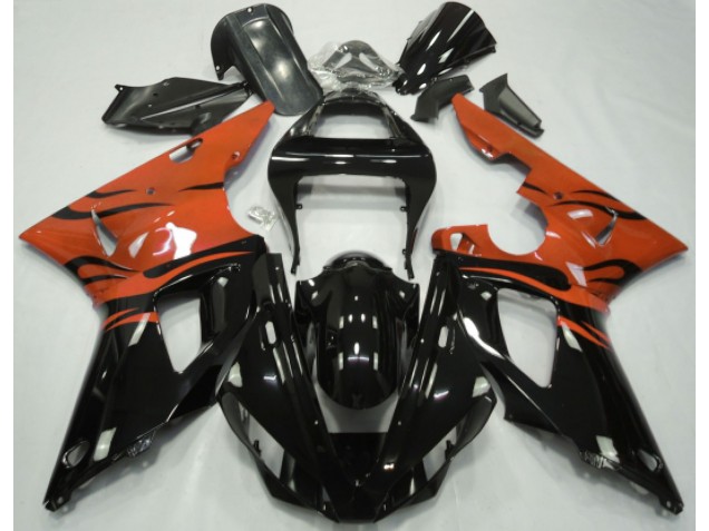 Noir Flamme & Orange 2000-2001 Yamaha R1 Carénage Moto Noir Flamme & Orange 2000-2001 Yamaha R1 Carénage Moto