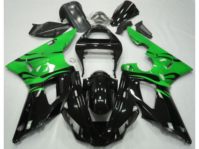 Noir Flamme & Vert 2000-2001 Yamaha R1 Carénage Moto Noir Flamme & Vert 2000-2001 Yamaha R1 Carénage Moto